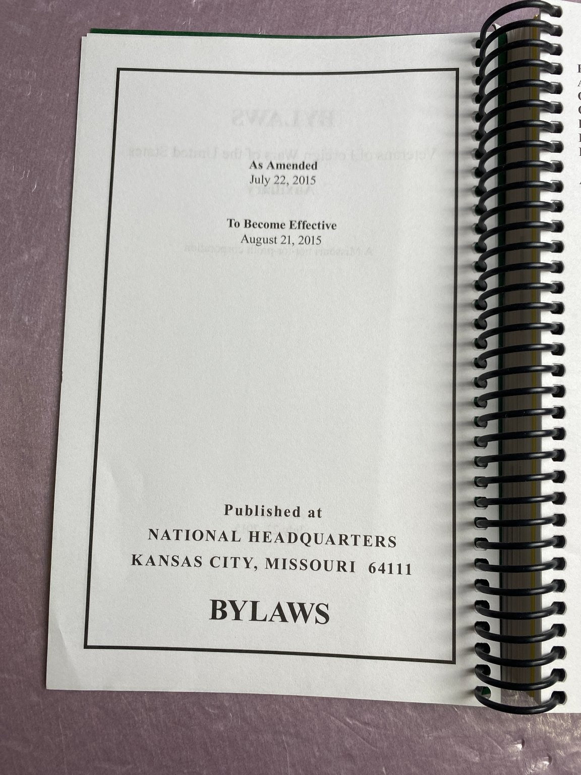 Bylaws Ritual Podium Edition 2016 VFW Auxiliary Handbook Spiral Bound