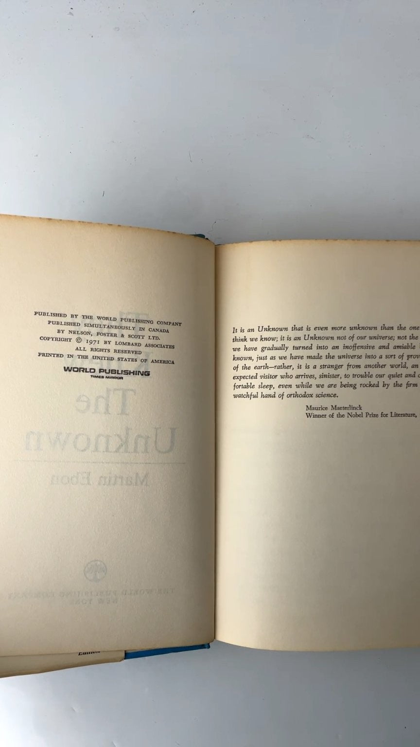 They Knew The Unknown Martin Ebon 1971 Book Club Edition Parapsychology
