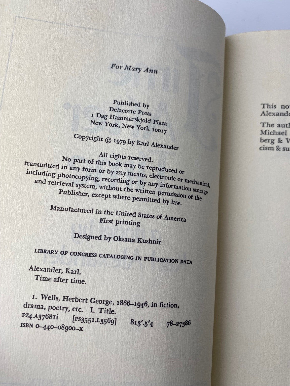 Time After Time Karl Alexander 1979 First Edition Novel Delacorte Press