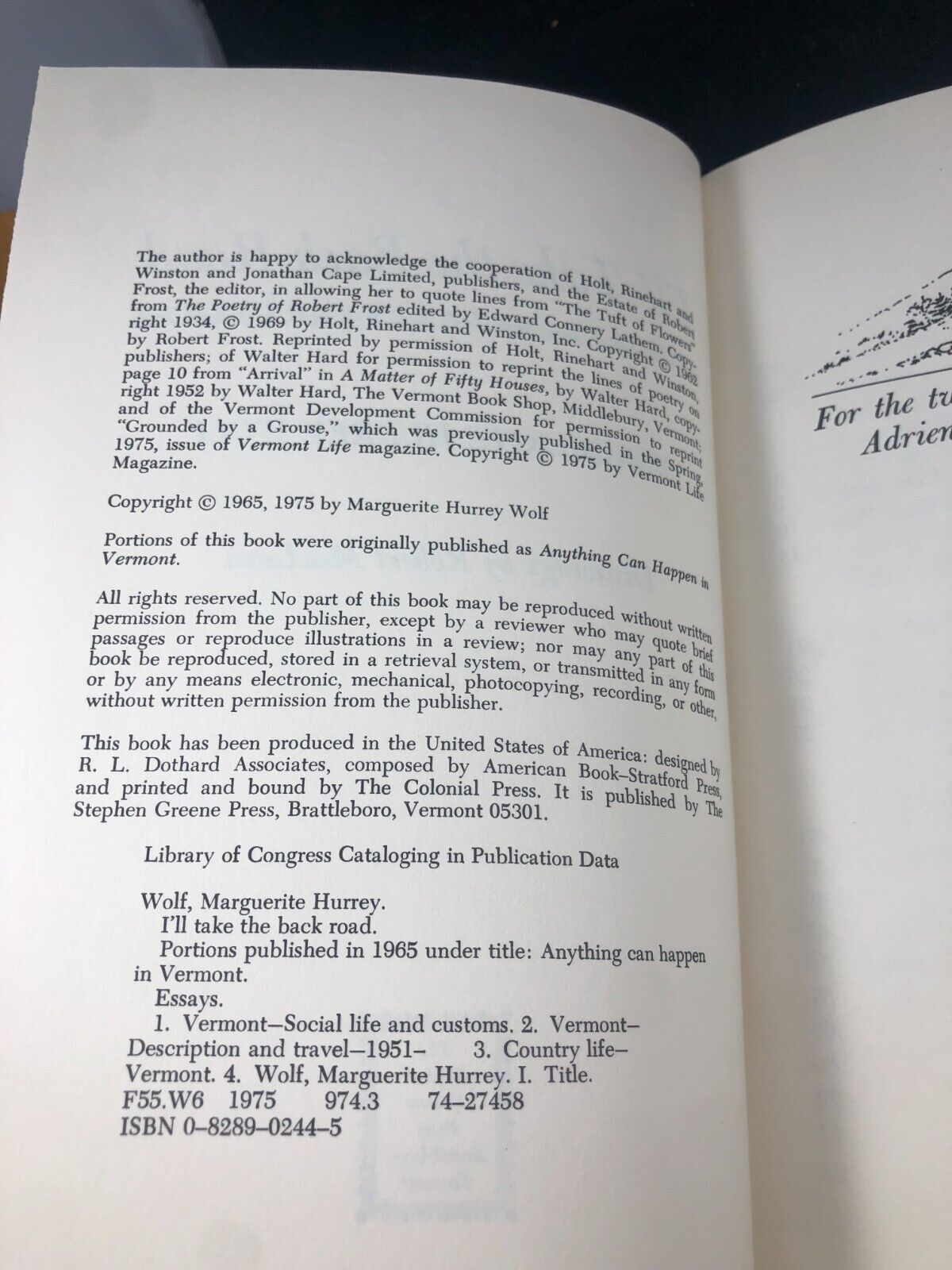 1975 I'll Take the Back Road By Marguerite Hurrey Wolf Vintage With Dust Jacket!