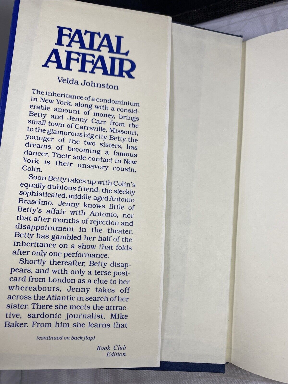 FATAL AFFAIR by Velda Johnston (Very Good Condition - Hardcover) UNMARKED