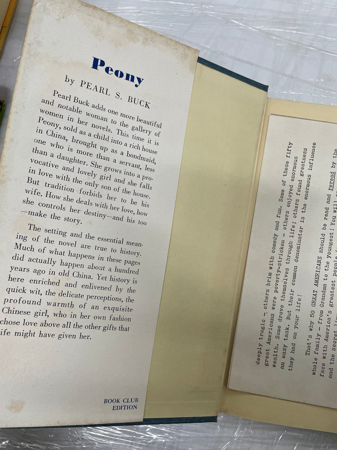 Peony Pearl S. Buck Book Club Edition 1948 Historical Novel