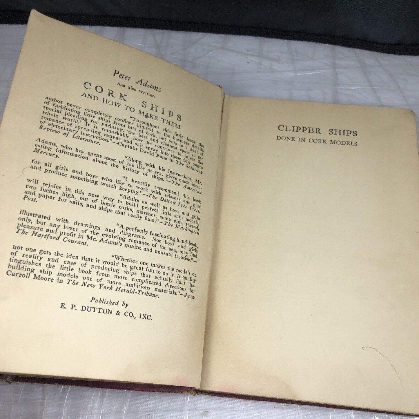 CLIPPER SHIPS DONE IN CORK MODELS (1929) By Peter Adams HC Book in Good Cond.