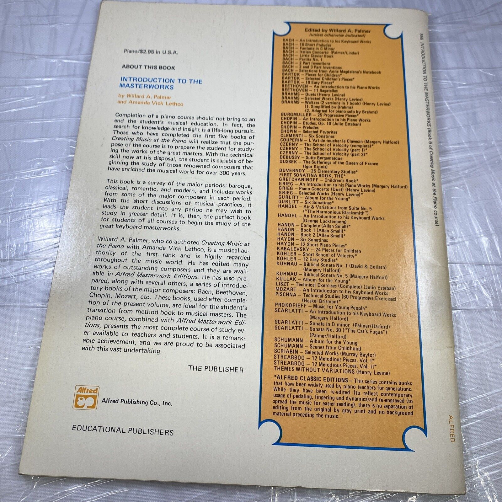 Introduction to the Masterworks by Willard Palmer Vintage Sheet Music PIANO Book