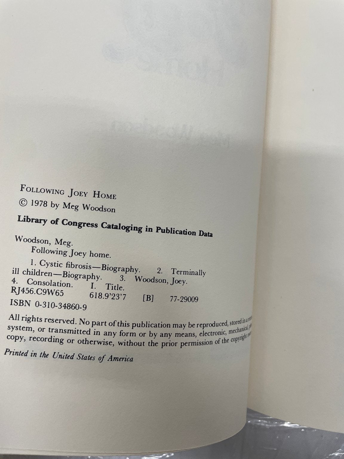 Following Joey Home Meg Woodson 1978 First Edition Biography