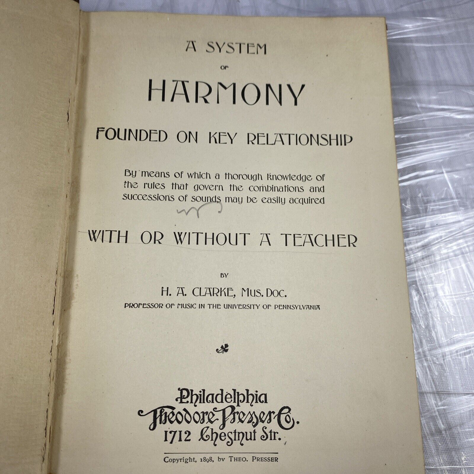 HARMONY A TEXT BOOK by H.A. Clarke 1898 Rare Antique Music Instruction & Theory