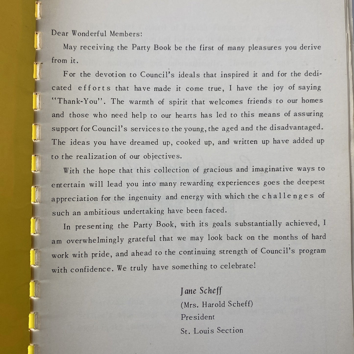 COUNCIL PARTY BOOK, National Council of Jewish Women, ST LOUIS, MO