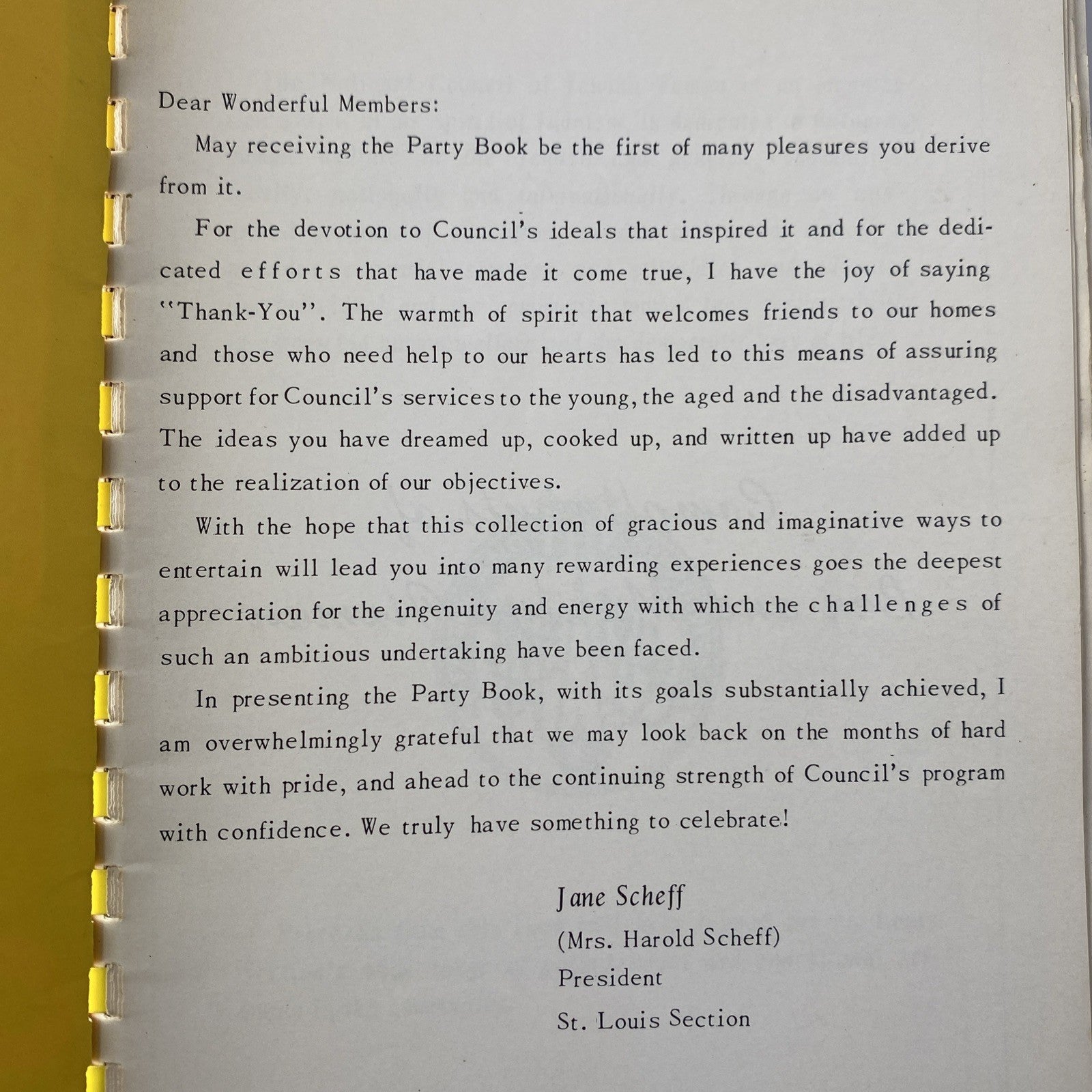 COUNCIL PARTY BOOK, National Council of Jewish Women, ST LOUIS, MO