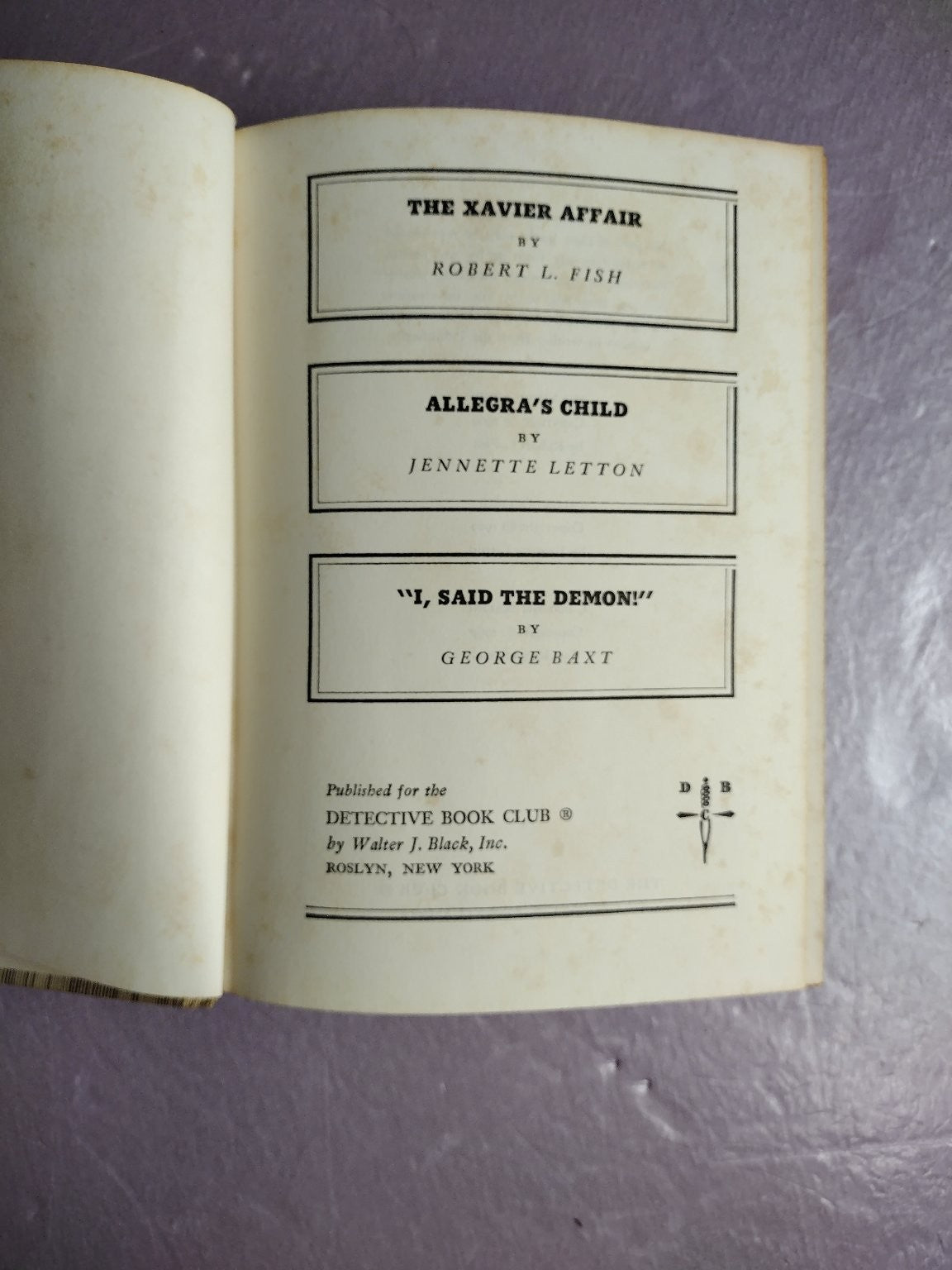 Detective Book Club 3-in-1 Fish Letton Baxt Mystery Anthology 1970 Walter J
