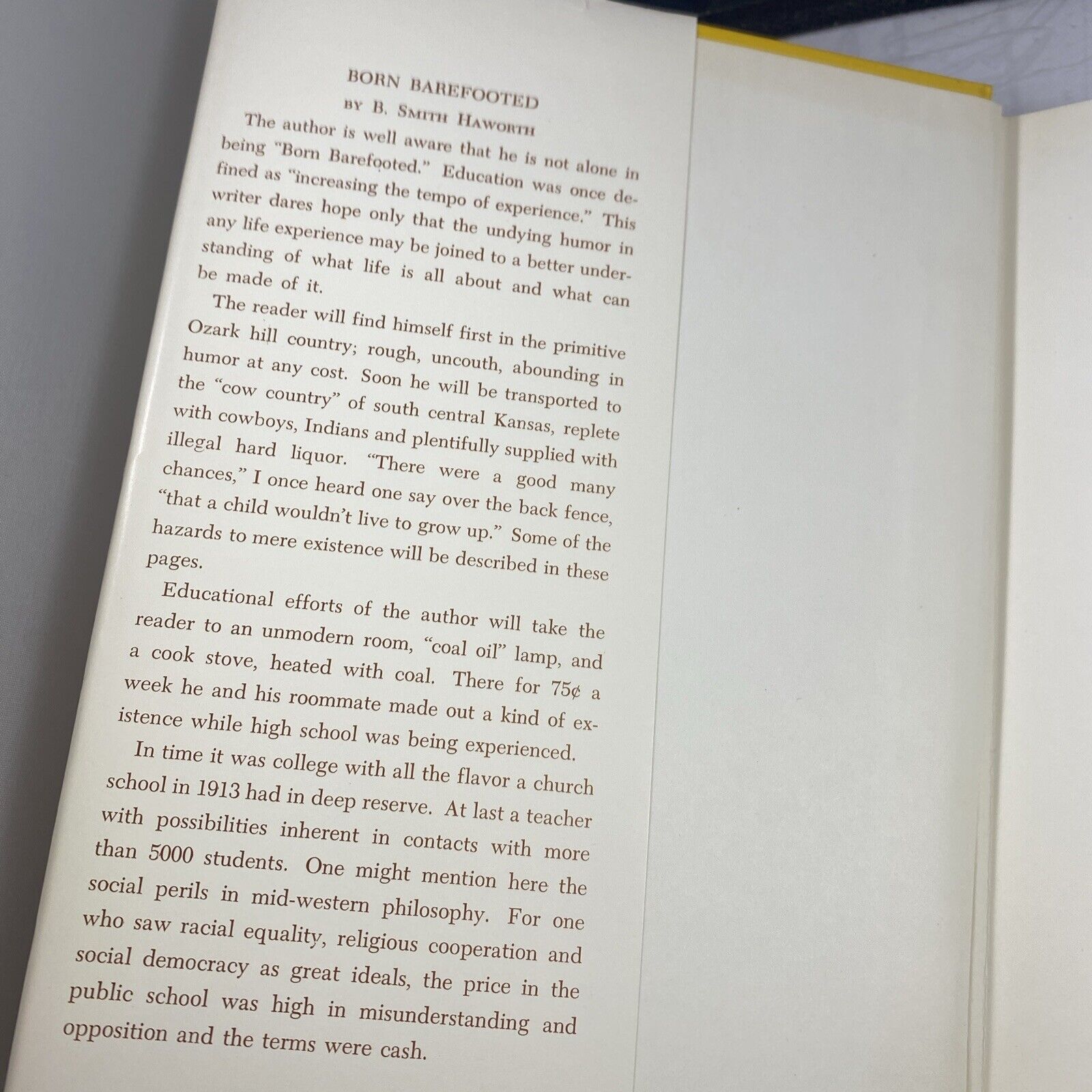 Signed BORN BAREFOOTED By B. Smith Haworth Winfield Kansas Ozarks 1969 HB/DJ
