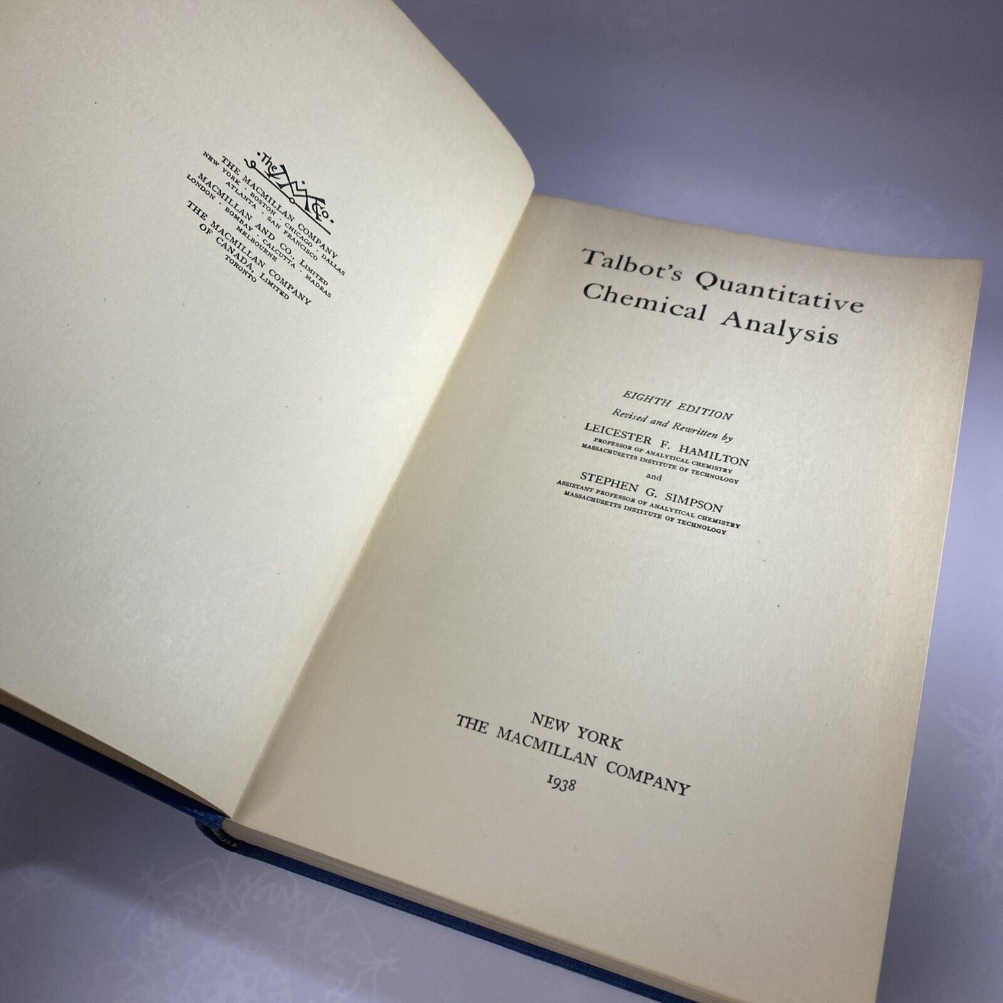 Talbot's Quantitative Chemical Analysis by Leicester F. Hamilton 1930s Textbook