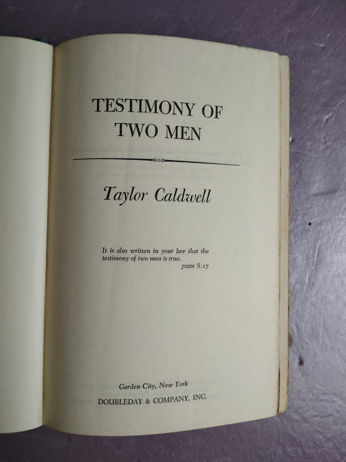 Testimony of Two Men Taylor Caldwell 1968 Hardcover Novel Doubleday