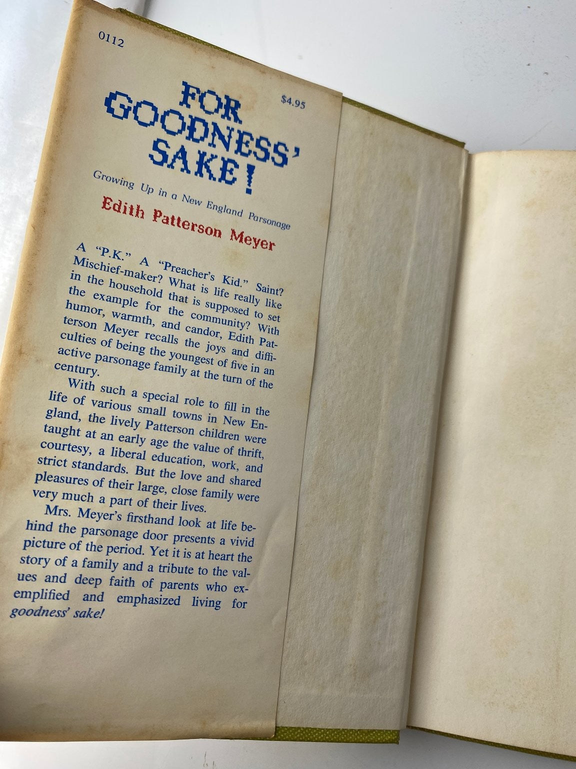 For Goodness' Sake! Edith Patterson Meyer 1973 Autobiography Abingdon