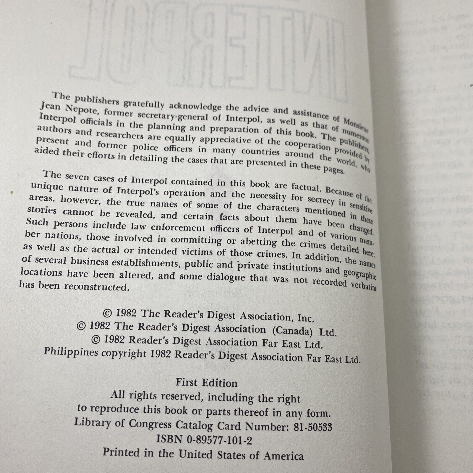 Great Cases of Interpol Hardcover Reader's Digest Editors Vintage History