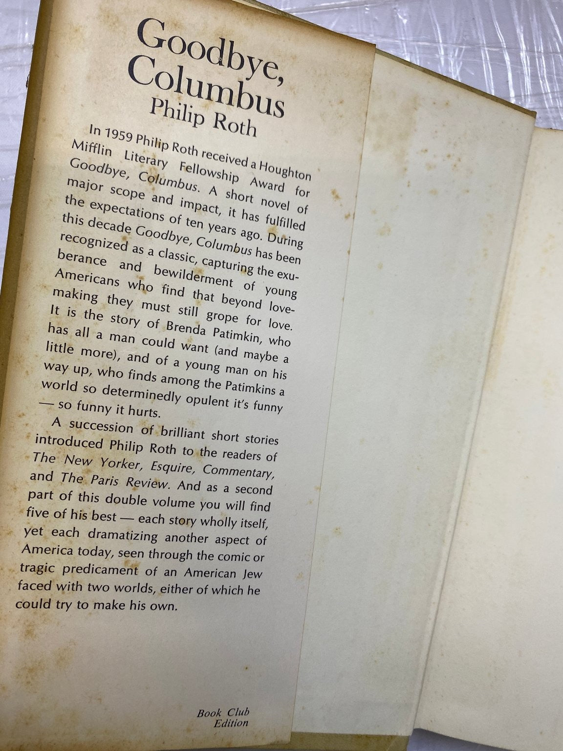 Goodbye, Columbus Philip Roth 1959 Book Club Edition Literary Fiction VINTAGE