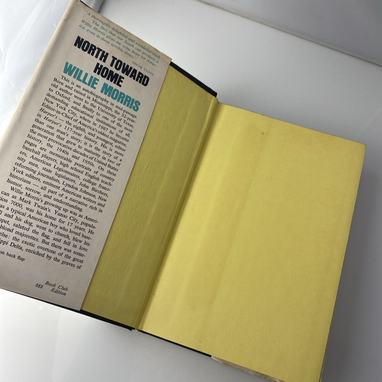 North Toward Home by Willie Morris HC w/ DJ Book Club Edition Vintage Novel