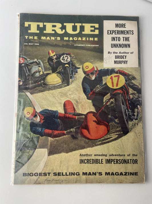 Vintage 1956 True The Man's Magazine May Motorcycle Racing Incredible Impersonat