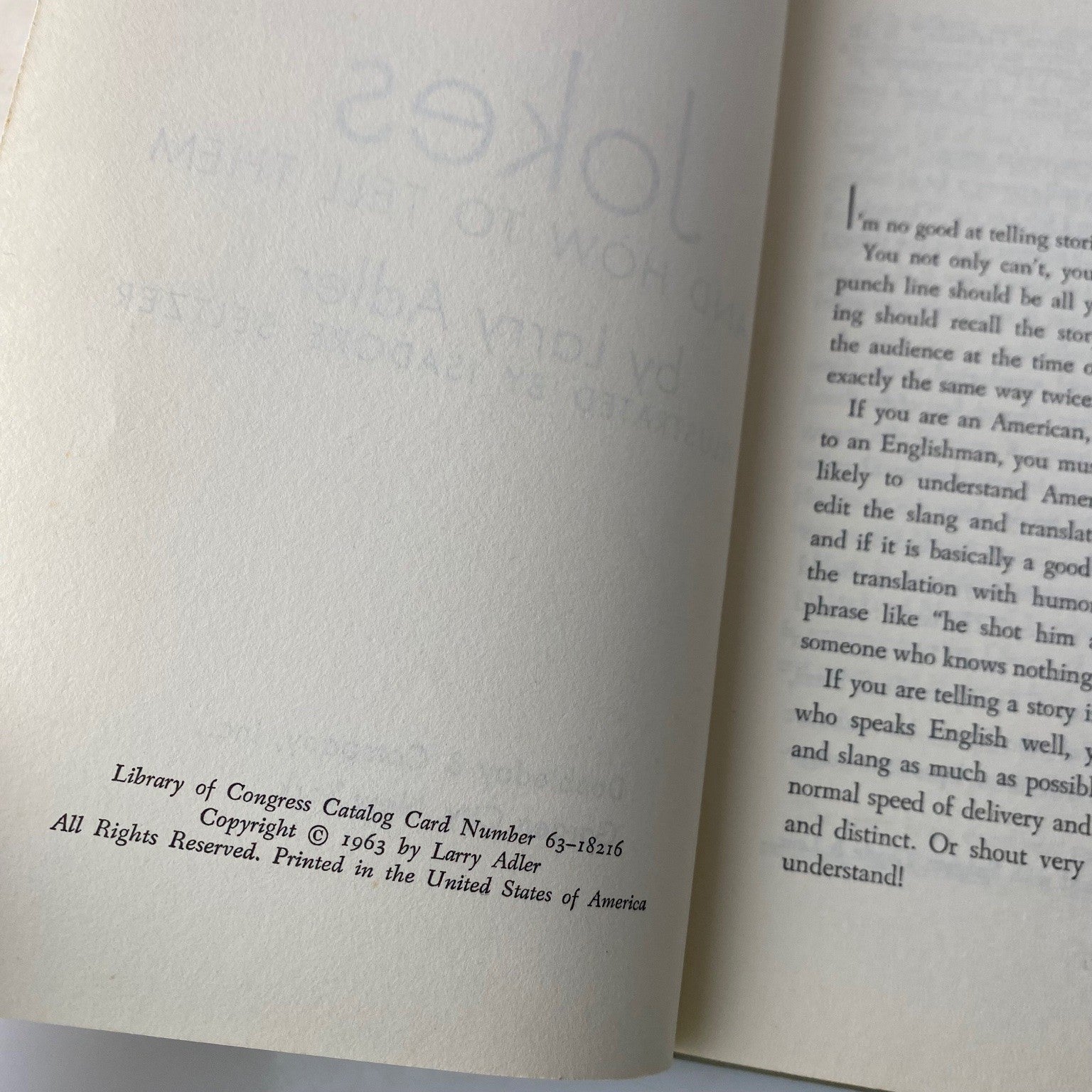 Vintage 60s book of Jokes and How to Tell Them Larry Adler 1963 First Edition
