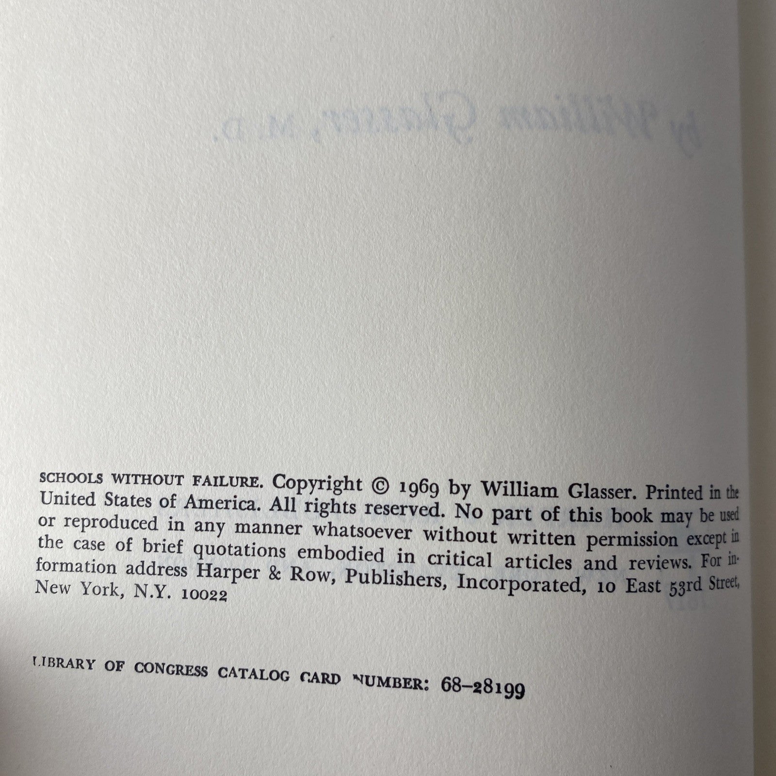 Schools Without Failure by William Glasser MD 1969 Psychology Sociology
