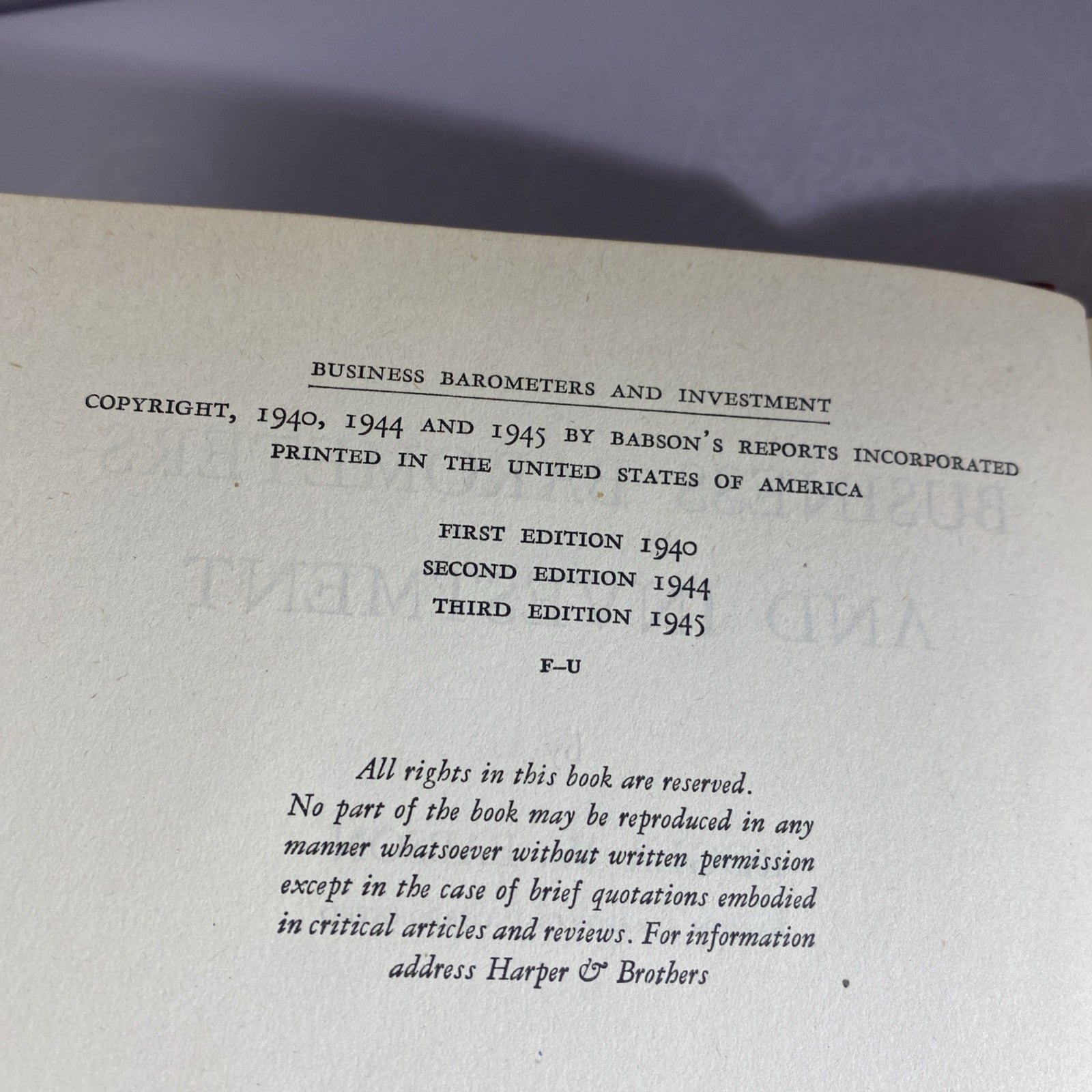 1940 Business Barometers and Investment by Roger W. Babson - HC Vintage Textbook