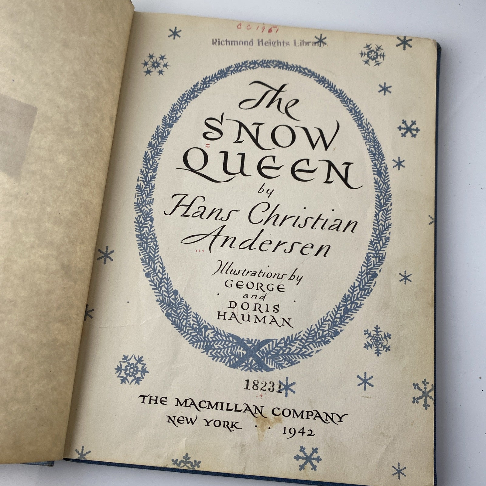Snow Queen/ Andersen/ Corwin/ 1942 First Print hardback/ jacket Ex Library