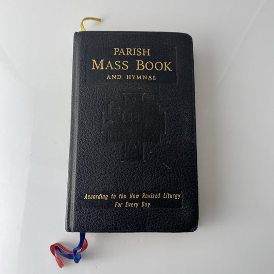 Vintage 1965 Parish Mass Book and Hymnal Old Religious Pictures Leather Unique
