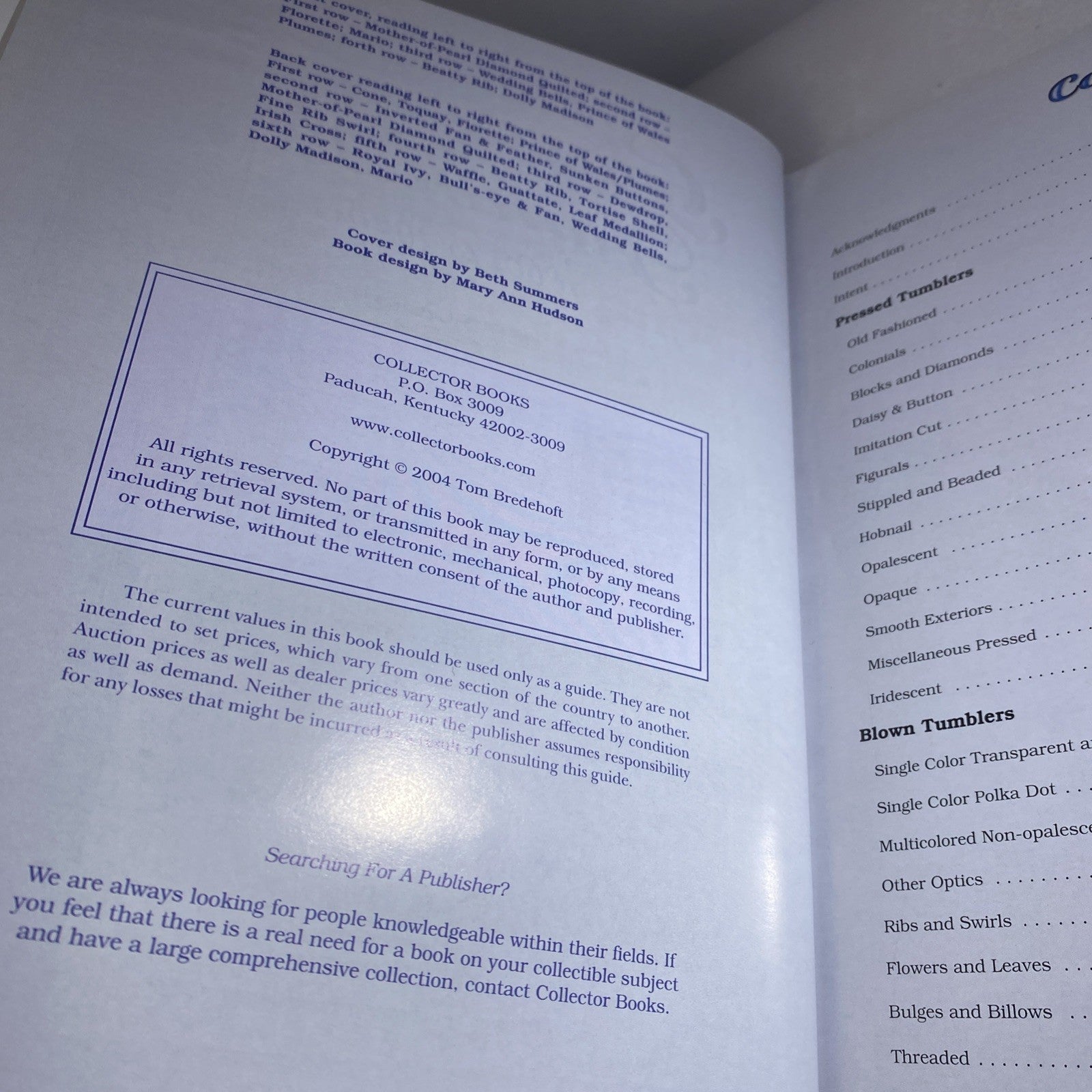 Glass Tumblers 1860-1920's by Bredehoft Tom Vintage Glass Collecting Guidebook