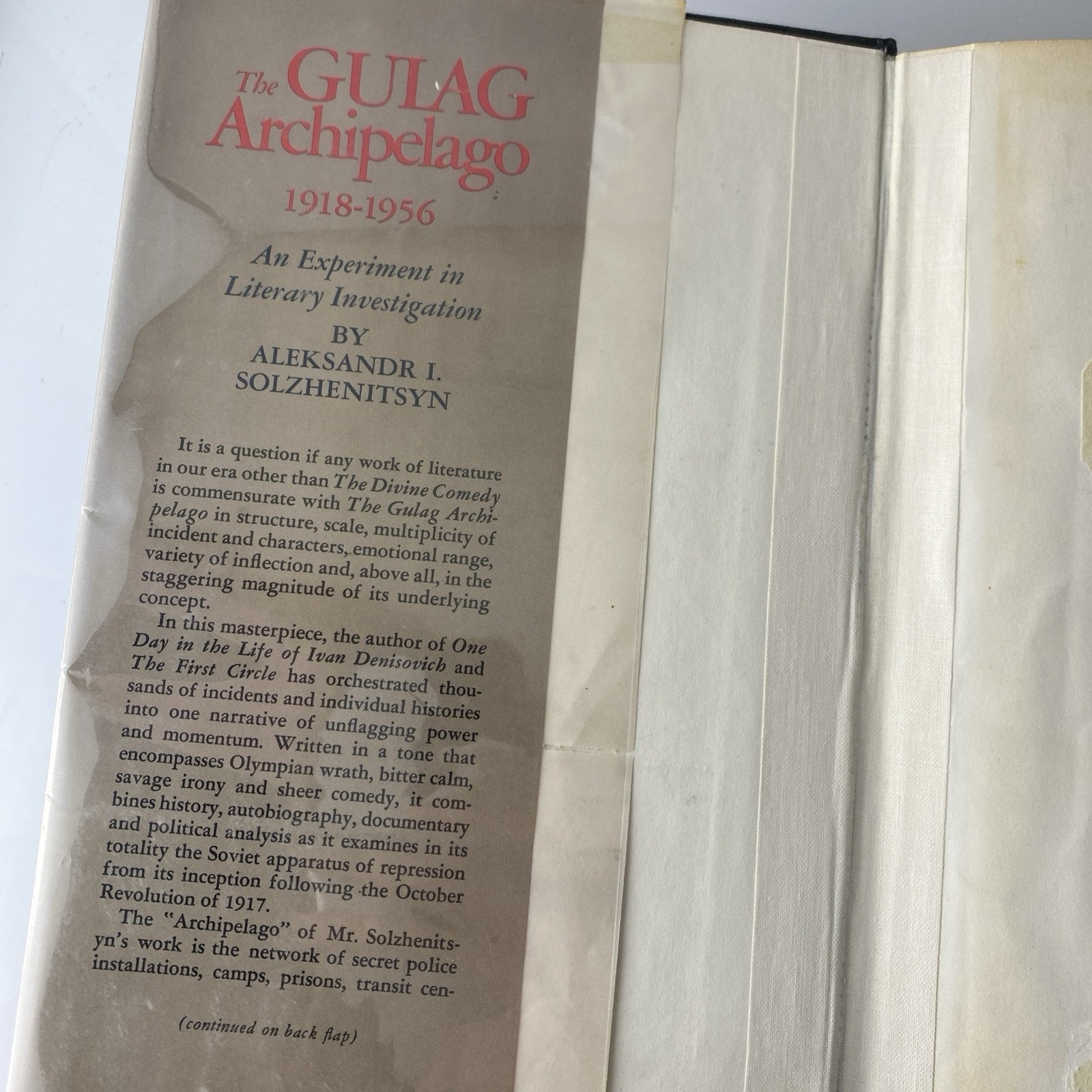 The Gulag Archipelago 1918-1956 Solzhenitsyn 1973 HCDJ Vintage Kirkwood Ex Libra