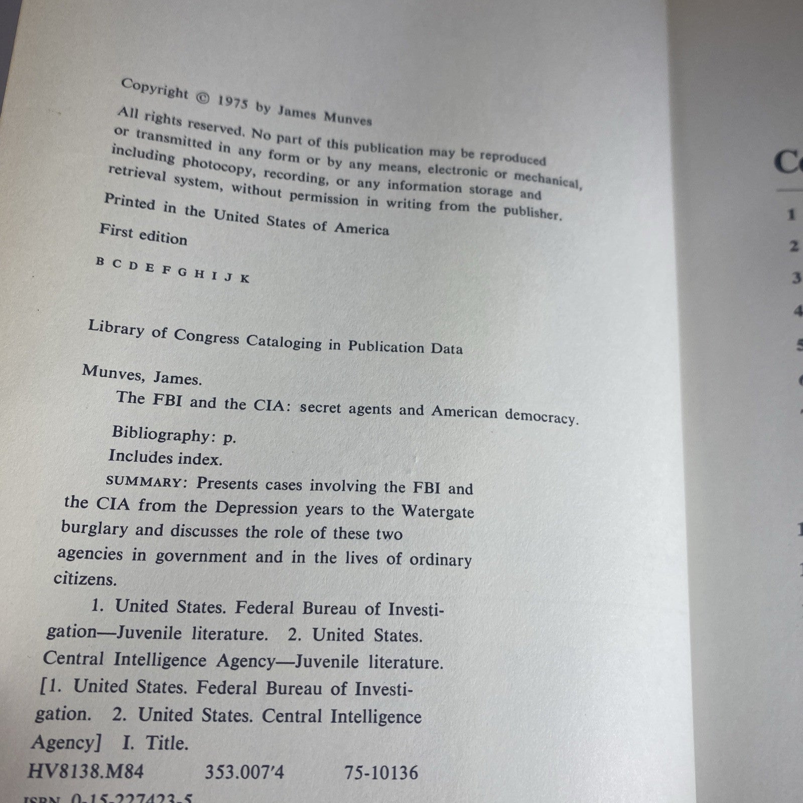 The FBI and The CIA Secret Agents And American Democracy 1975 HC James Munves