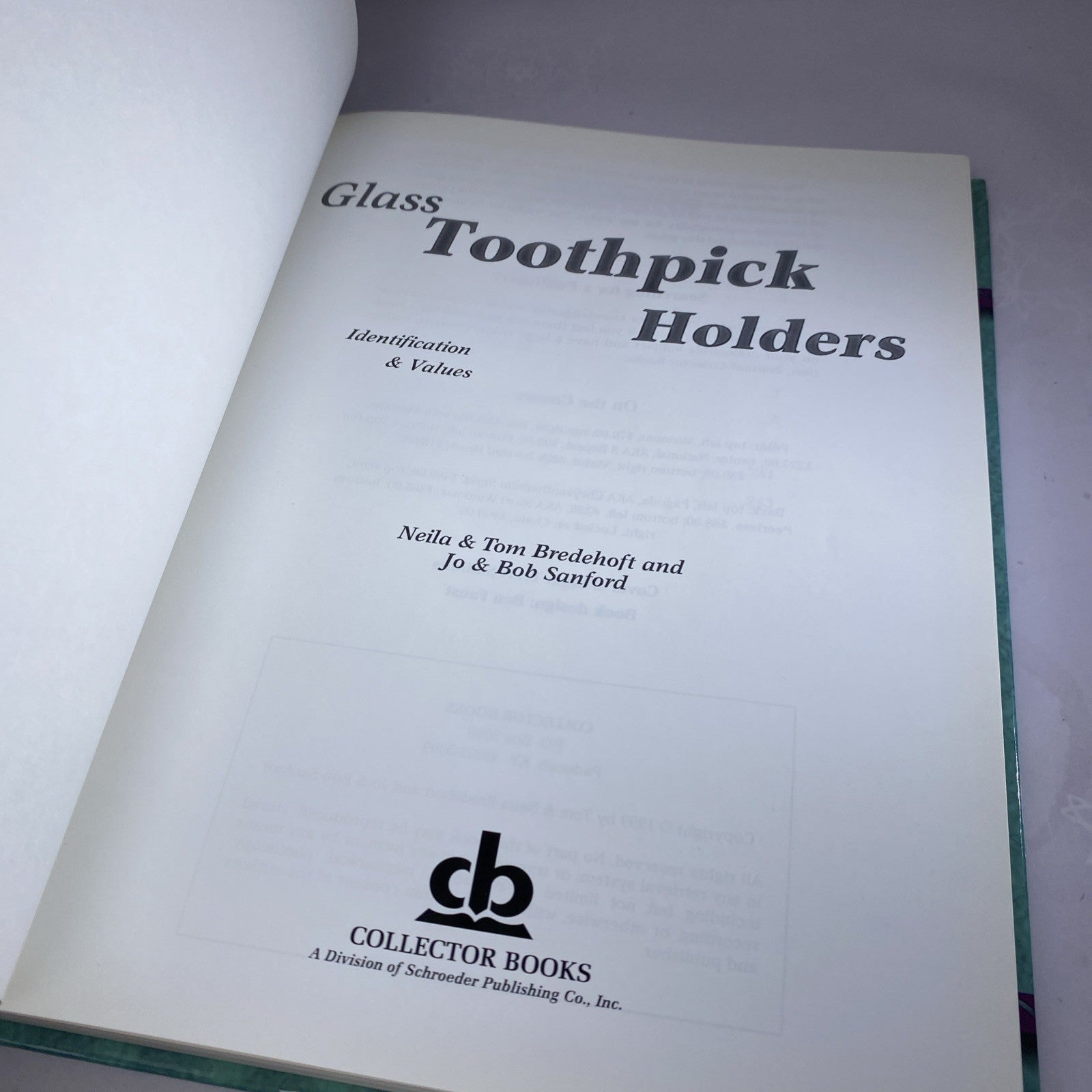 GLASS TOOTHPICK HOLDERS Identification Value BOOK ~ 1999 Bredehoft & Sanford HC